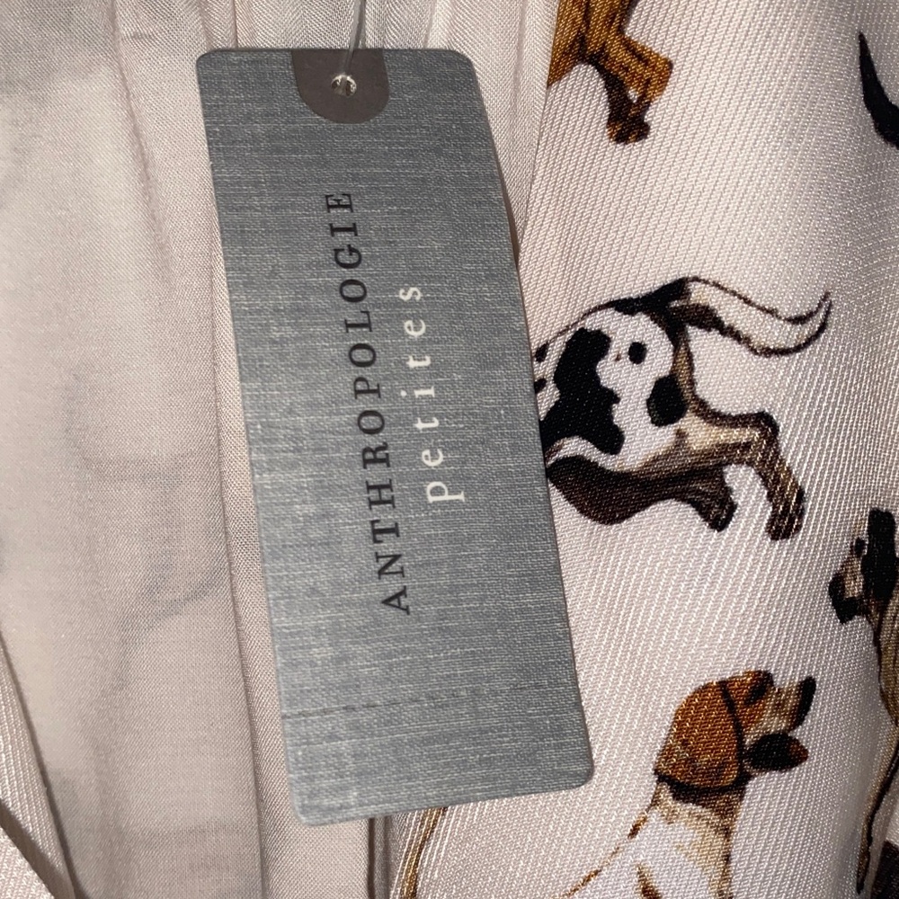 Anthropologie Dog Print Long Sleeve Dress - White and Gold - Picture 7 of 7